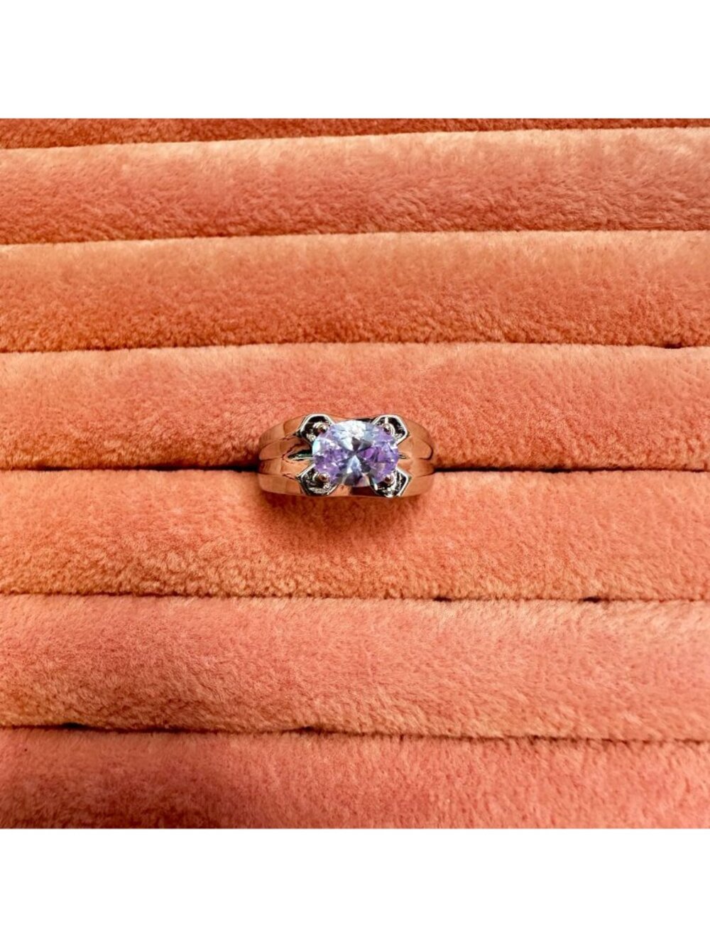 Silver-Tone Light Purple Cubic Zirconia Statement Band Ring Size 8 Lavender - Picture 3 of 11